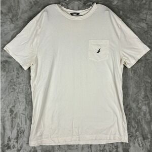 Nautica Mens Performance Tee XL Cream Off White Pocket Short Sleeve T-Shirt Logo